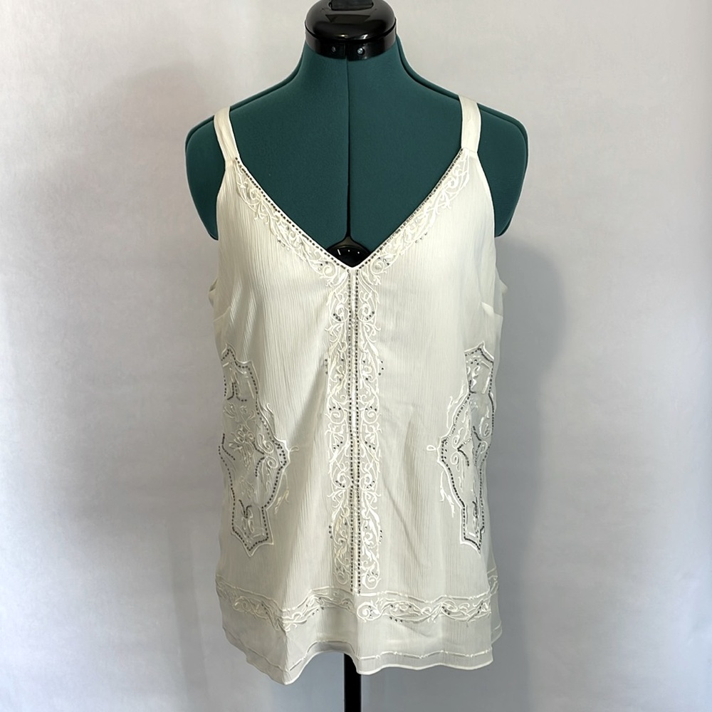 WH|BM Beaded, Embroidered Ivory Tank